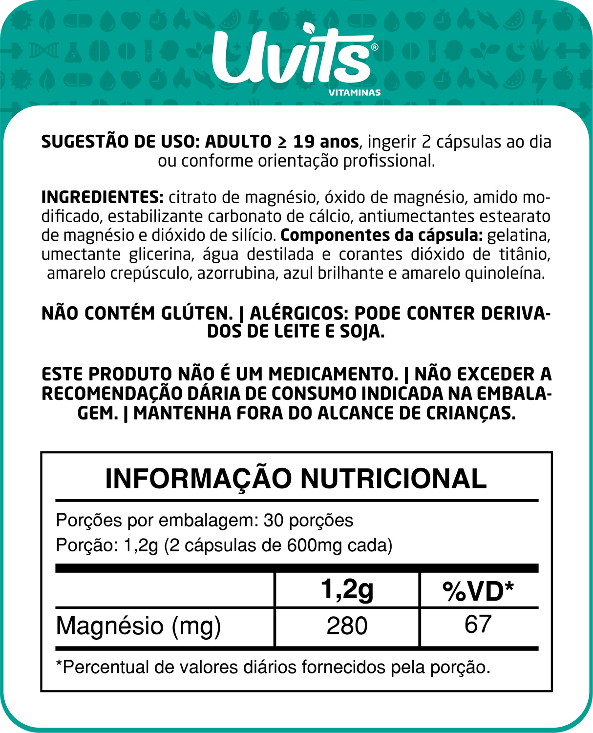 Citrato de Magnésio 60 Capsulas Uvits