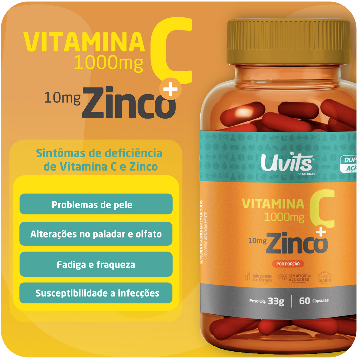 Vitamina C Zinco 60 Capsulas Uvits