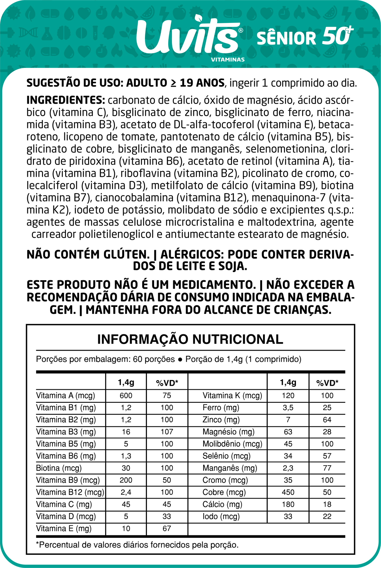 Multivitamínico A-Z Sênior 50+ – Vitaminas e Minerais para Vitalidade e Imunidade – 60 Comprimidos