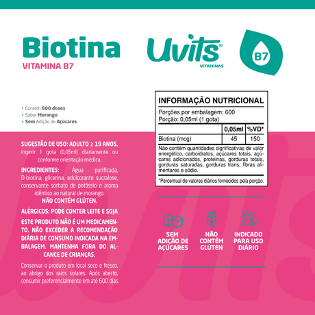Biotina Líquida Vitamina B7 45mcg - 600 Doses