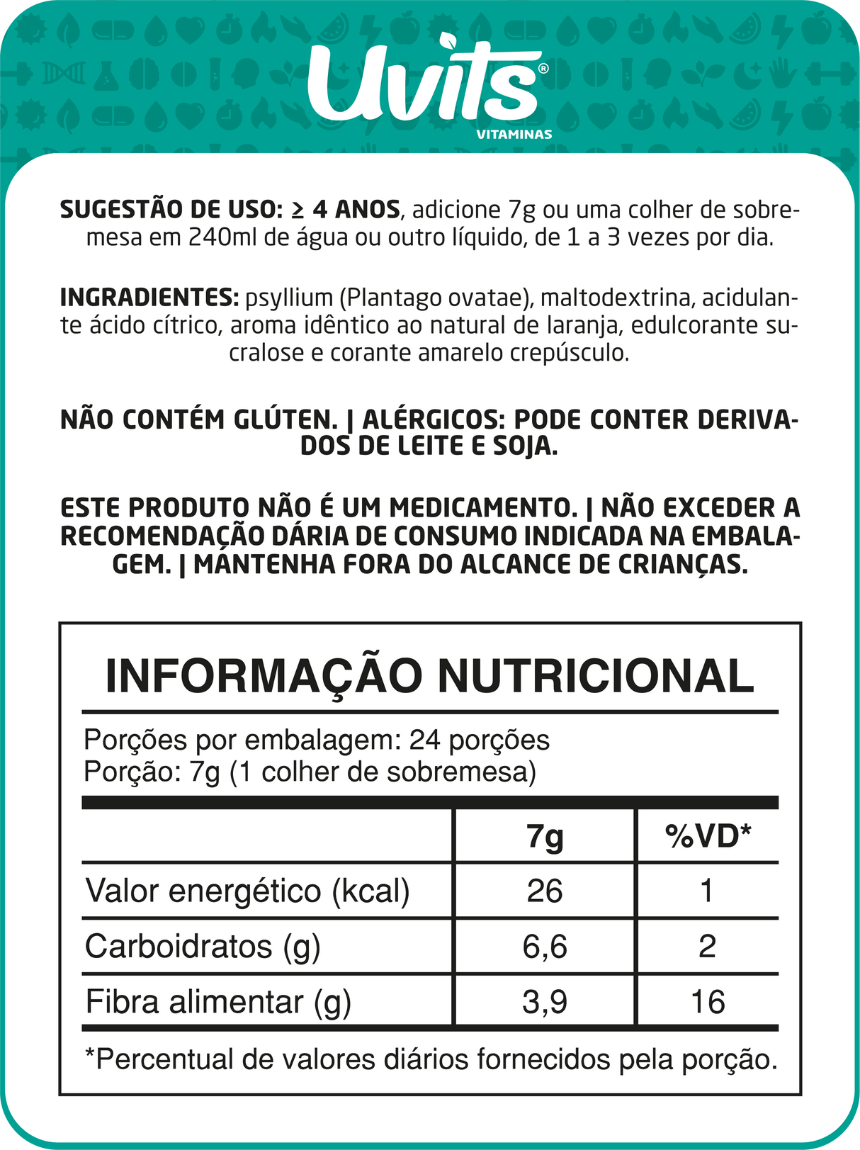 Mucil Psyllium (Sabor Laranja) - Fibra Alimentar para Intestino - 174g