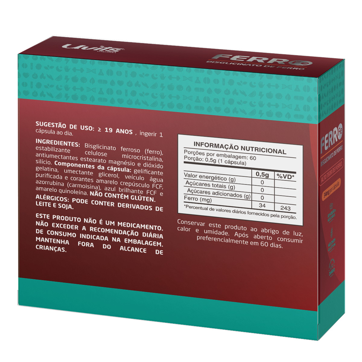 Ferro Bisglicinato 34mg 60 Cápsulas