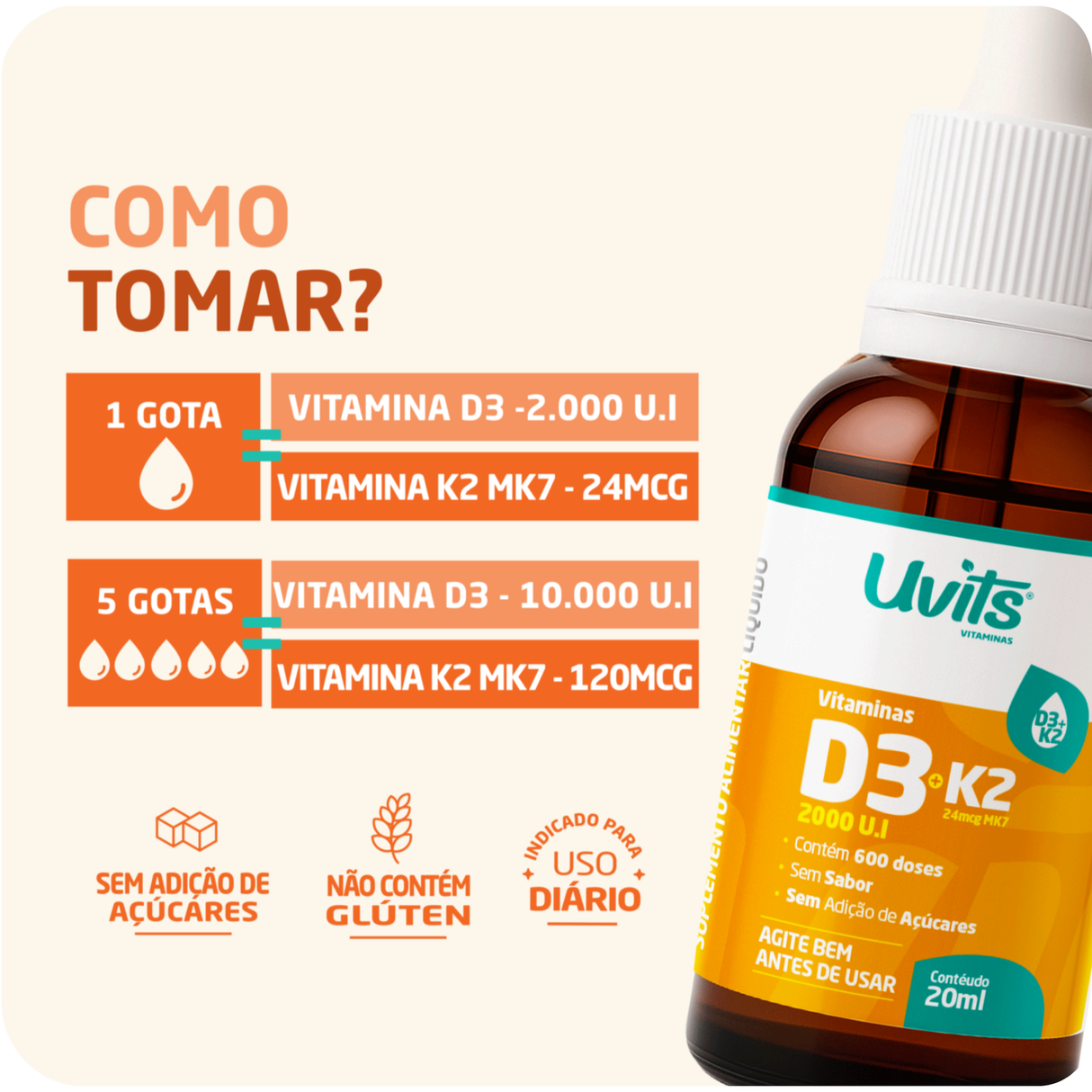 Vitamina D3 2000UI K2 MK7 24mcg  - 600 Doses 20ml