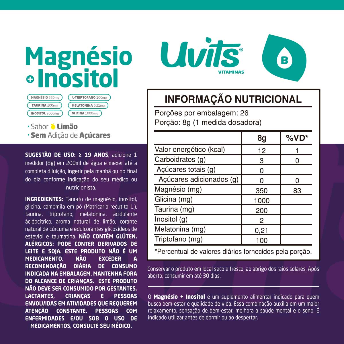 Magnésio Inositol 208G Sabor Limão