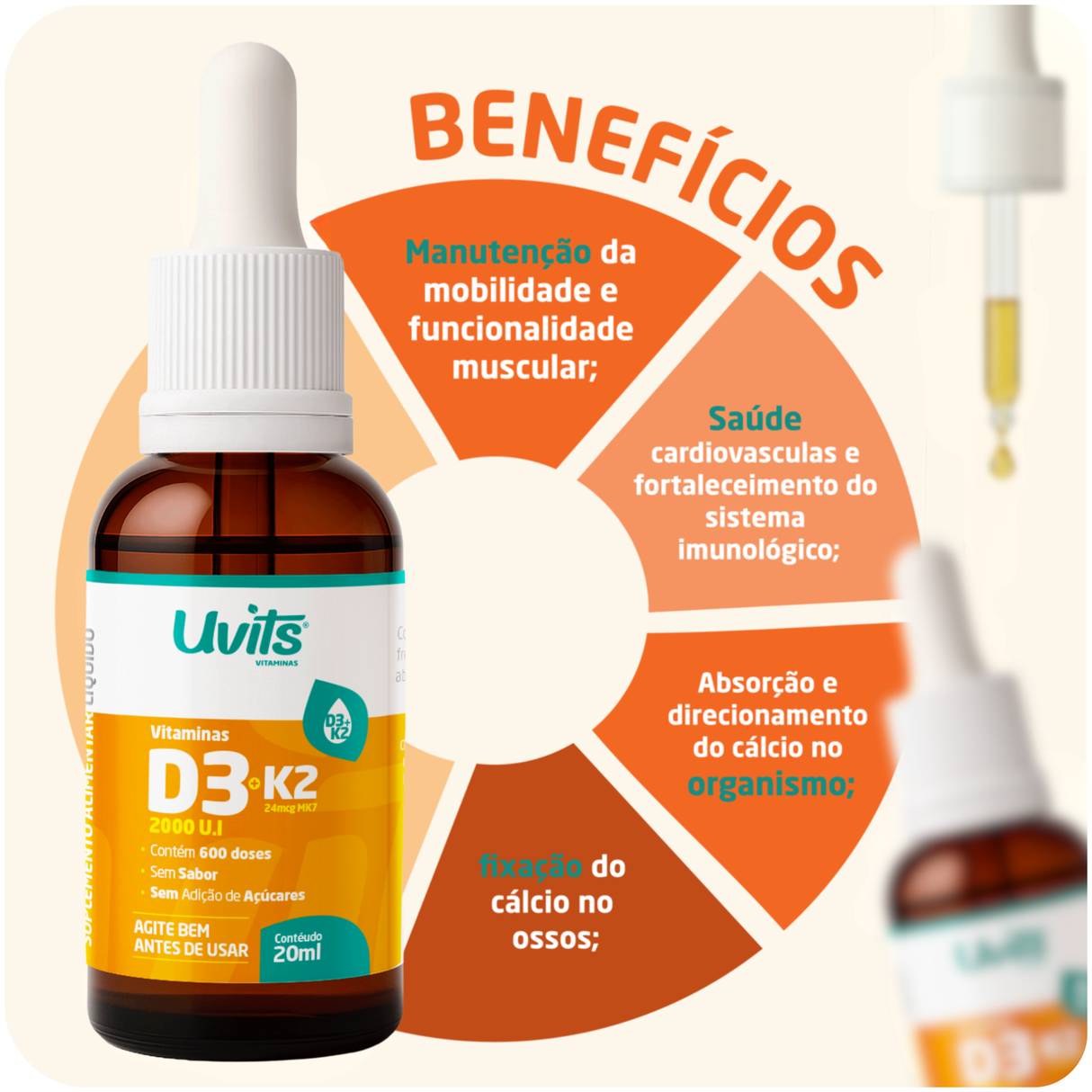Vitamina D3 2000UI K2 MK7 24mcg  - 600 Doses 20ml