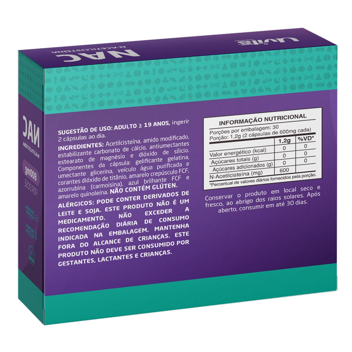 NAC - Acetilcisteina 600mg 60 Cápsulas