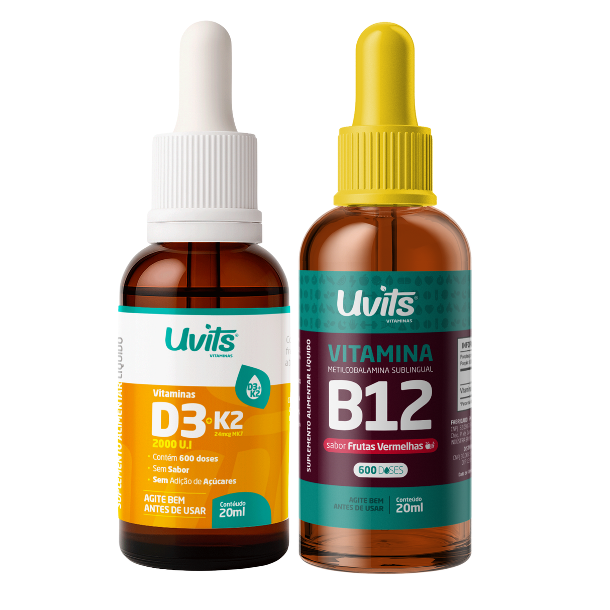Kit Vitamina D3+K2 20ml + Vitamina B12 20ml