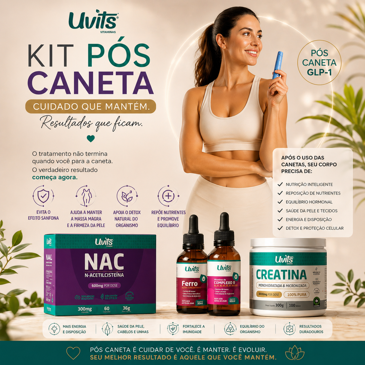 Kit Pós-Caneta - Creatina, Complexo B, NAC e Ferro Ultra