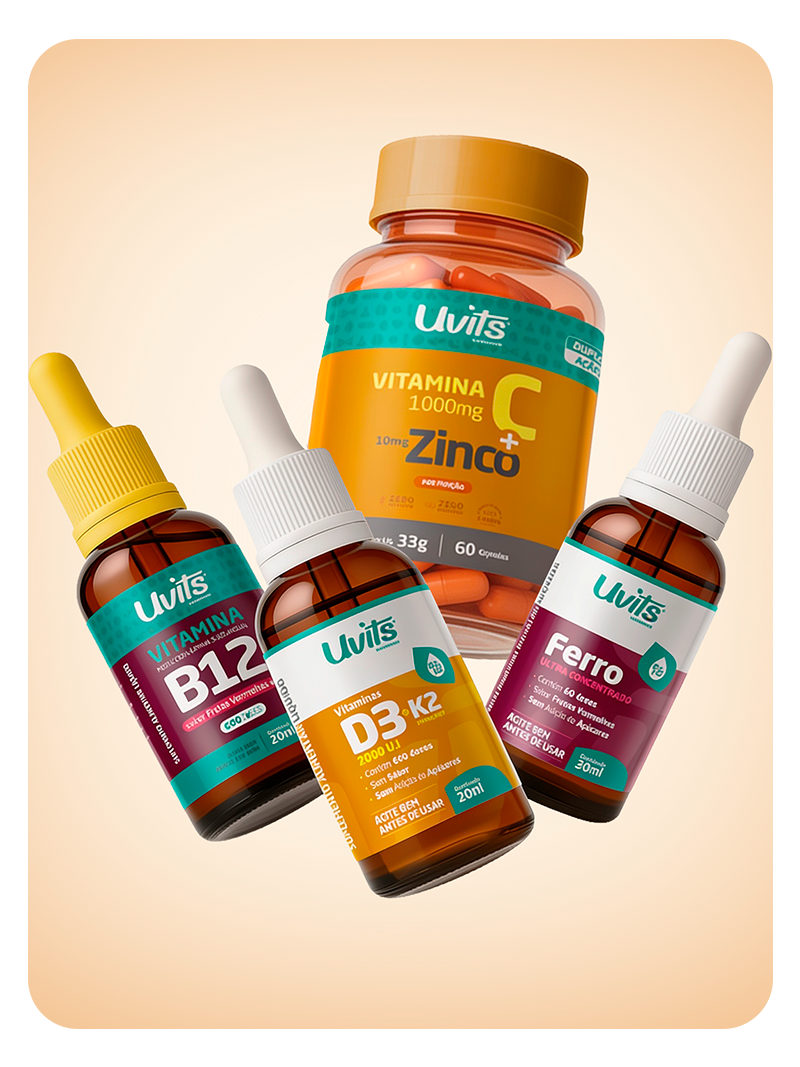 Kit Imunidade - D3+K2, B12, Ferro e Vitamina C+Zinco