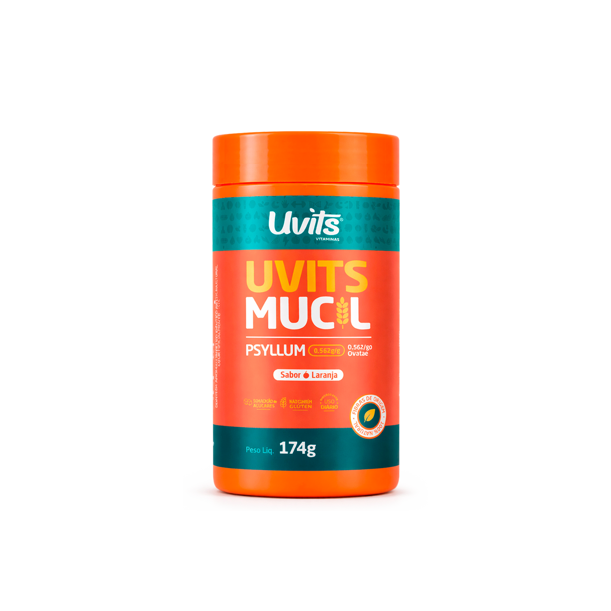Mucil Psyllium (Sabor Laranja) - Fibra Alimentar para Intestino - 174g