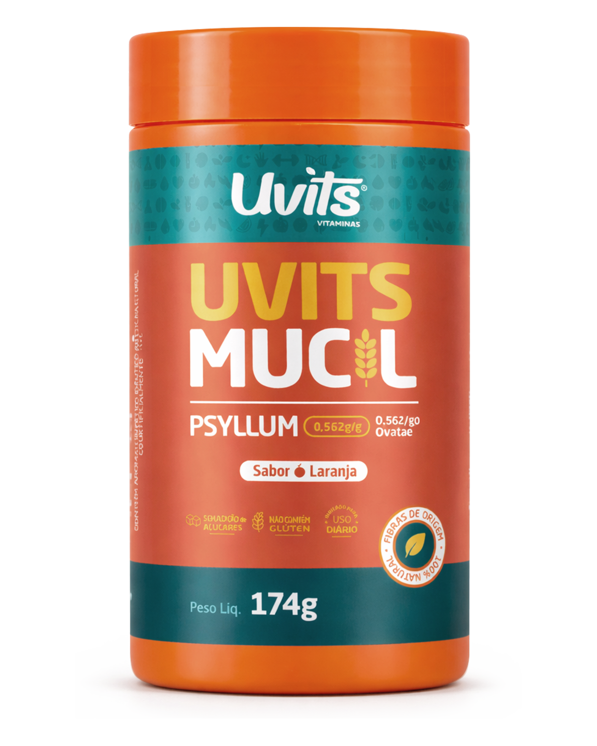 Mucil Psyllium (Sabor Laranja) - Fibra Alimentar para Intestino - 174g