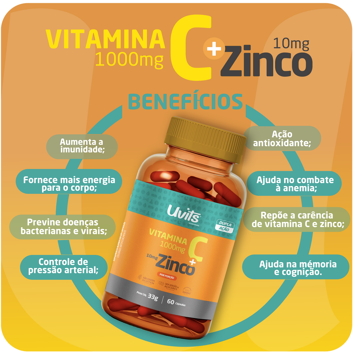 Vitamina C Zinco 60 Capsulas Uvits