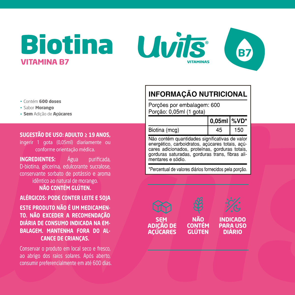 Biotina Líquida Vitamina B7 45mcg - 600 Doses