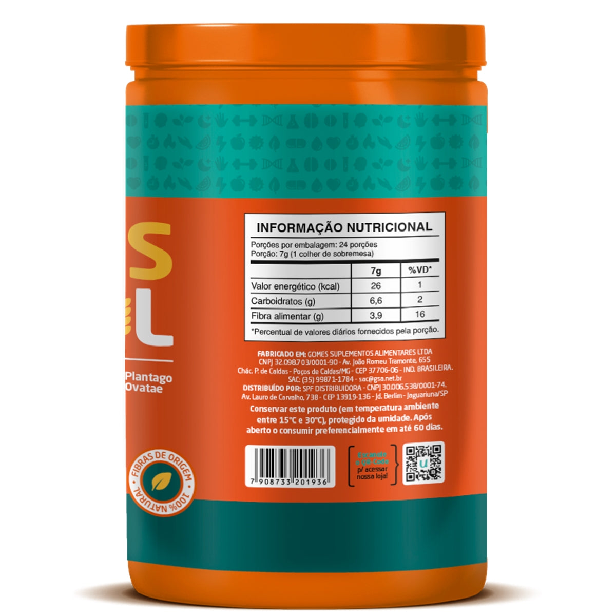 Mucil Psyllium (Sabor Laranja) - Fibra Alimentar para Intestino - 174g