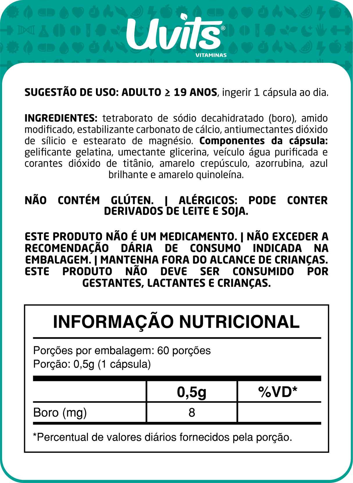 Boro - Tetraborato de Sódio Decahidratado 75,33mg - 60 Caps